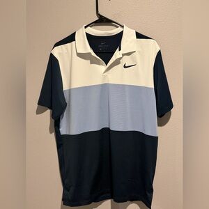 Nike Men's Navy, Light Blue, Off White Striped Polo Shirt